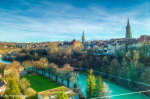 Old City of Berne Skyline in January, seen From Kornhaus Bridge in the Afternoon